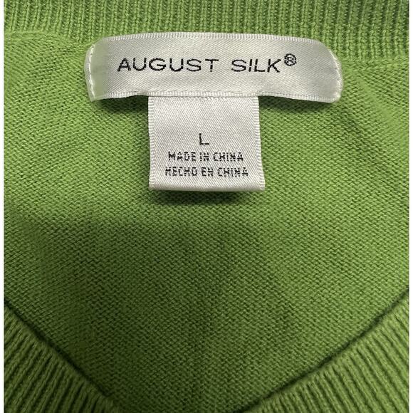 AUGUST SILK Cardigan Sweater Womens Large Green Argyle Knit Button-Up 3/4 Sleeve - Picture 2 of 7